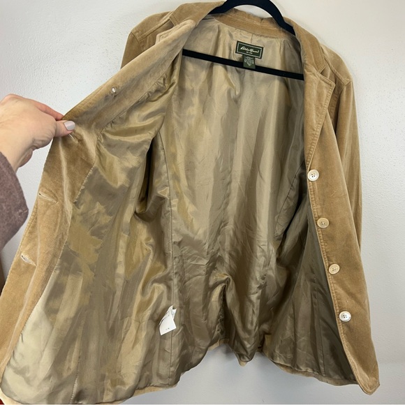 Eddie Bauer Womens XL Light Brown Velvet Blazer Chore Jacket Cotton Buttons - Picture 7 of 13